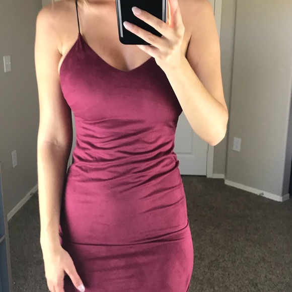 -Last One-Burgundy Suede Midi Dress- - Picture 4 of 4